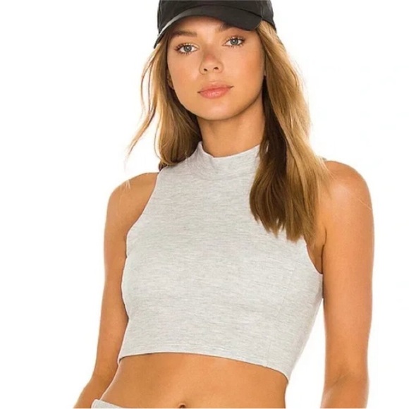 ALO Yoga Tops - Alo Yoga Dove Grey Heather Micro Waffle Built In Bra Mock Neck Crop Tank Small